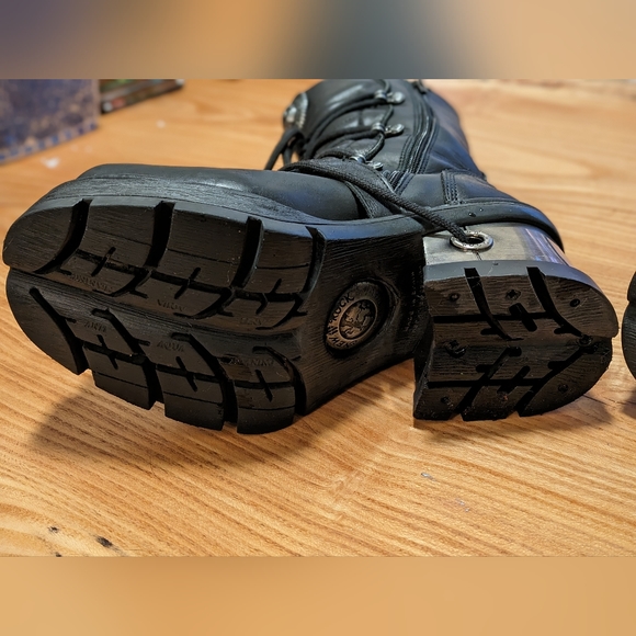 New Rock leather Biker heeled boots M-373-S1 - Picture 3 of 9